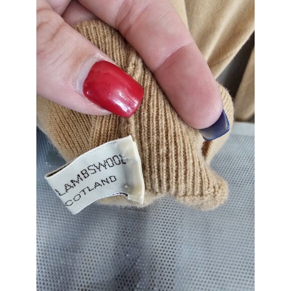 Selfridges London Geelong Lambs Wool Tan V Neck Sweater Vintage Women's Small - Picture 7 of 7